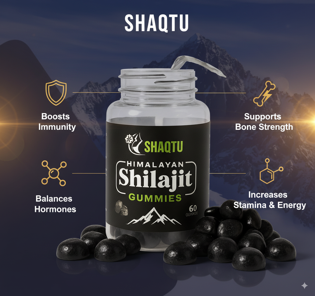 Shaqtu Shilajit Gummies bottle – 60-count natural energy and immunity supplement