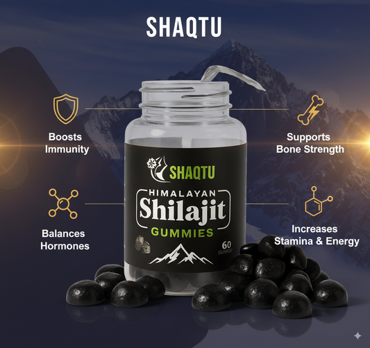 Shaqtu Shilajit Gummies bottle – 60-count natural energy and immunity supplement